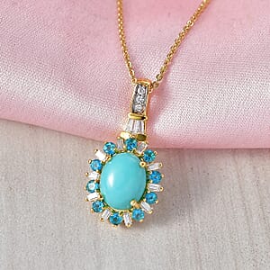 D'Joy Sleeping Beauty Turquoise and Multi Gemstone 2.50 ctw Golden Sky Blossom Pendant Necklace in 18K Vermeil Yellow Gold Over Sterling Silver 20 Inches