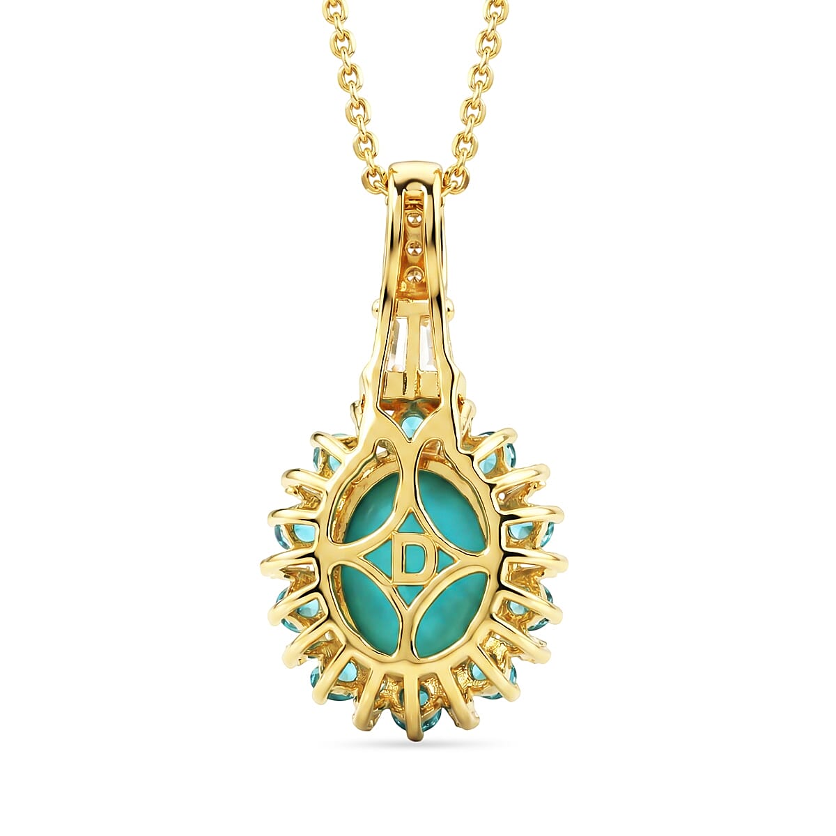 D'Joy Sleeping Beauty Turquoise and Multi Gemstone 2.50 ctw Golden Sky Blossom Pendant Necklace in 18K Vermeil Yellow Gold Over Sterling Silver 20 Inches (Del. in 8-10 Days) image number 3
