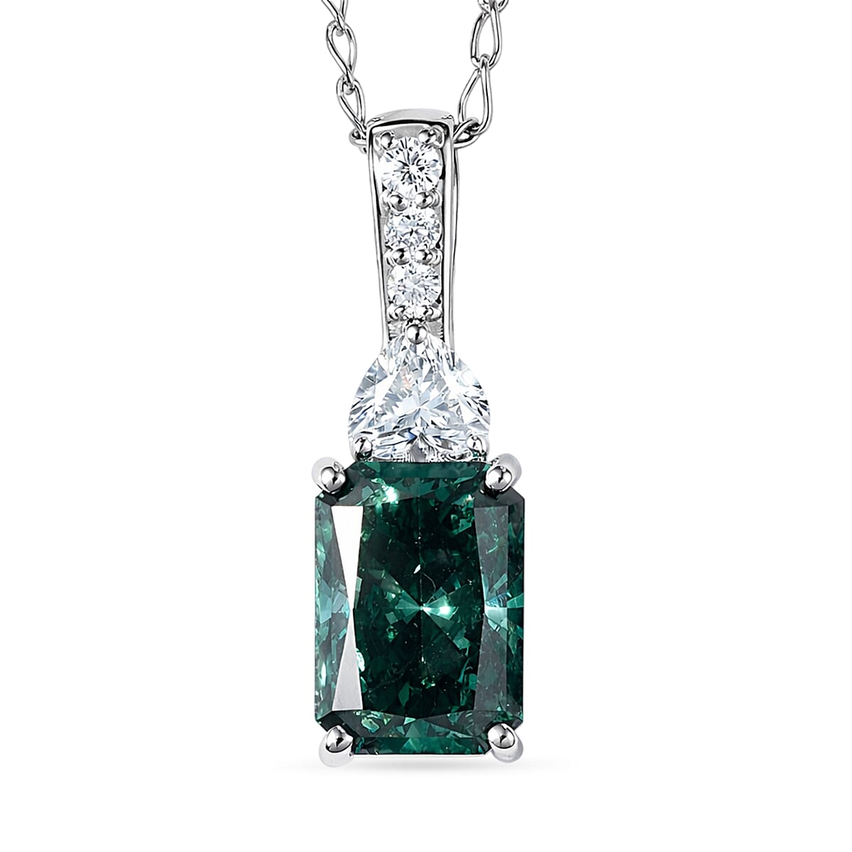 SGL Certified Luxuriant Lab Grown Green Diamond (IR) and Lab Grown Diamond VS 2.35 ctw Forest Flame Desire Pendant Necklace in 950 Platinum (20 Inches)