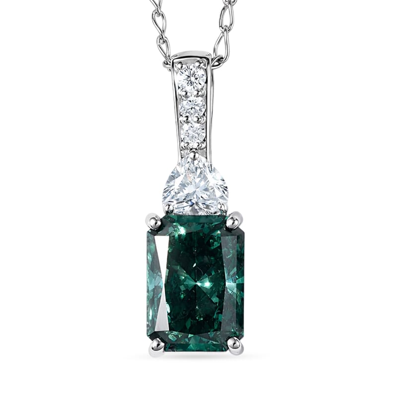 SGL Certified Luxuriant Lab Grown Green Diamond (IR) and Lab Grown Diamond VS 2.35 ctw Forest Flame Desire Pendant Necklace in 950 Platinum (20 Inches)