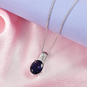D'Joy Premium Catalina Iolite and Moissanite 2.15 ctw Pendant Necklace in Rhodium Over Sterling Silver 20 Inches