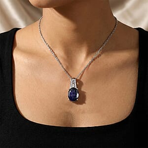 D'Joy Premium Catalina Iolite and Moissanite 2.15 ctw Pendant Necklace in Rhodium Over Sterling Silver 20 Inches