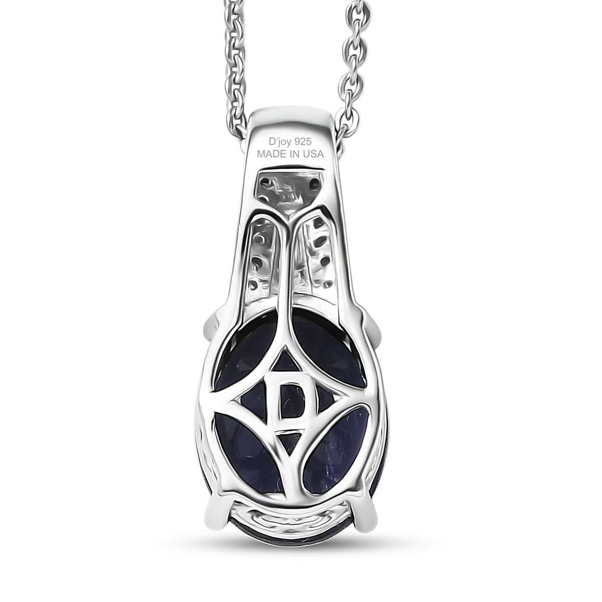 D'Joy Premium Catalina Iolite and Moissanite 2.15 ctw Classic Oval Pendant Necklace in Rhodium Over Sterling Silver 20 Inches
