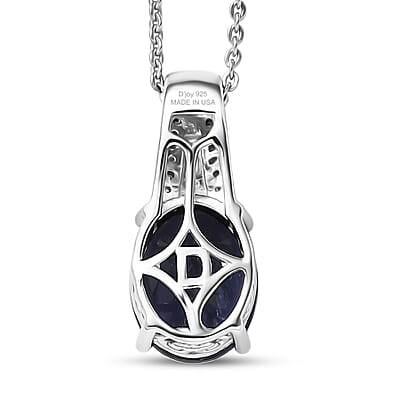 D'Joy Premium Catalina Iolite and Moissanite 2.15 ctw Classic Oval Pendant Necklace in Rhodium Over Sterling Silver 20 Inches