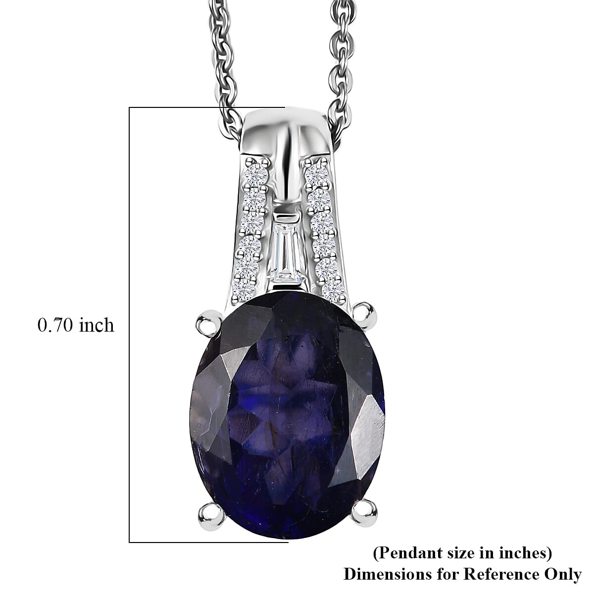 D'Joy Premium Catalina Iolite and Moissanite 2.15 ctw Classic Oval Pendant Necklace in Rhodium Over Sterling Silver 20 Inches