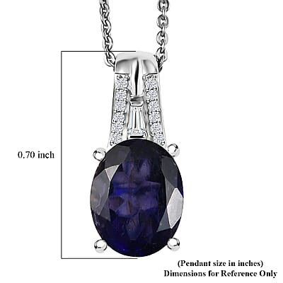 D'Joy Premium Catalina Iolite and Moissanite 2.15 ctw Classic Oval Pendant Necklace in Rhodium Over Sterling Silver 20 Inches