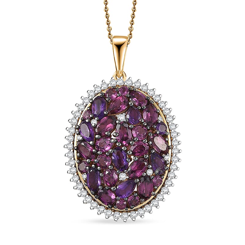 D'Joy Premium Orissa Rhodolite Garnet and Multi Gemstone 4.00 ctw Garnet Garden Pendant Necklace in 18K Vermeil YG Over Sterling Silver 20 Inches