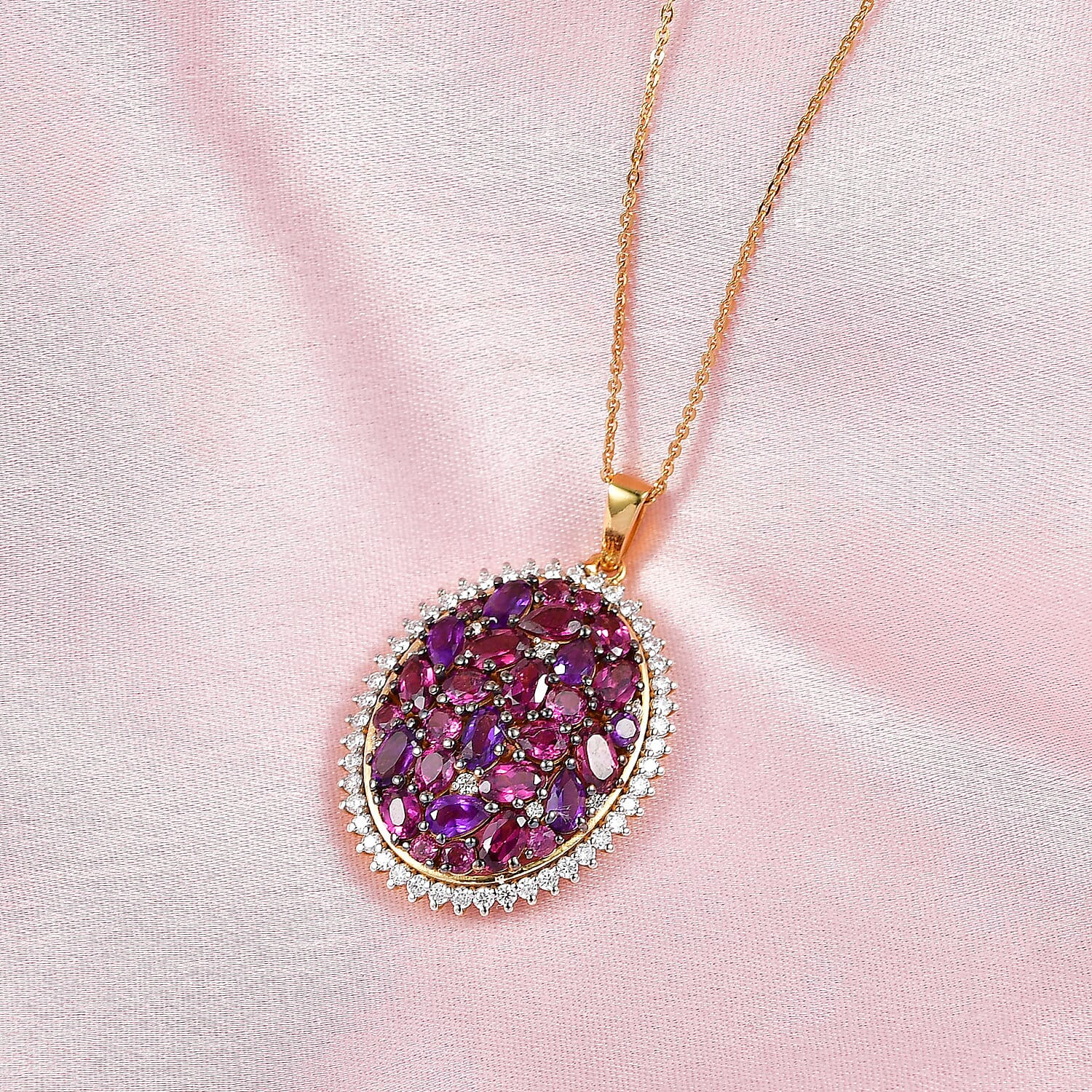 D'Joy Premium Orissa Rhodolite Garnet and Multi Gemstone 4.00 ctw Garnet Garden Pendant Necklace in 18K Vermeil YG Over Sterling Silver 20 Inches