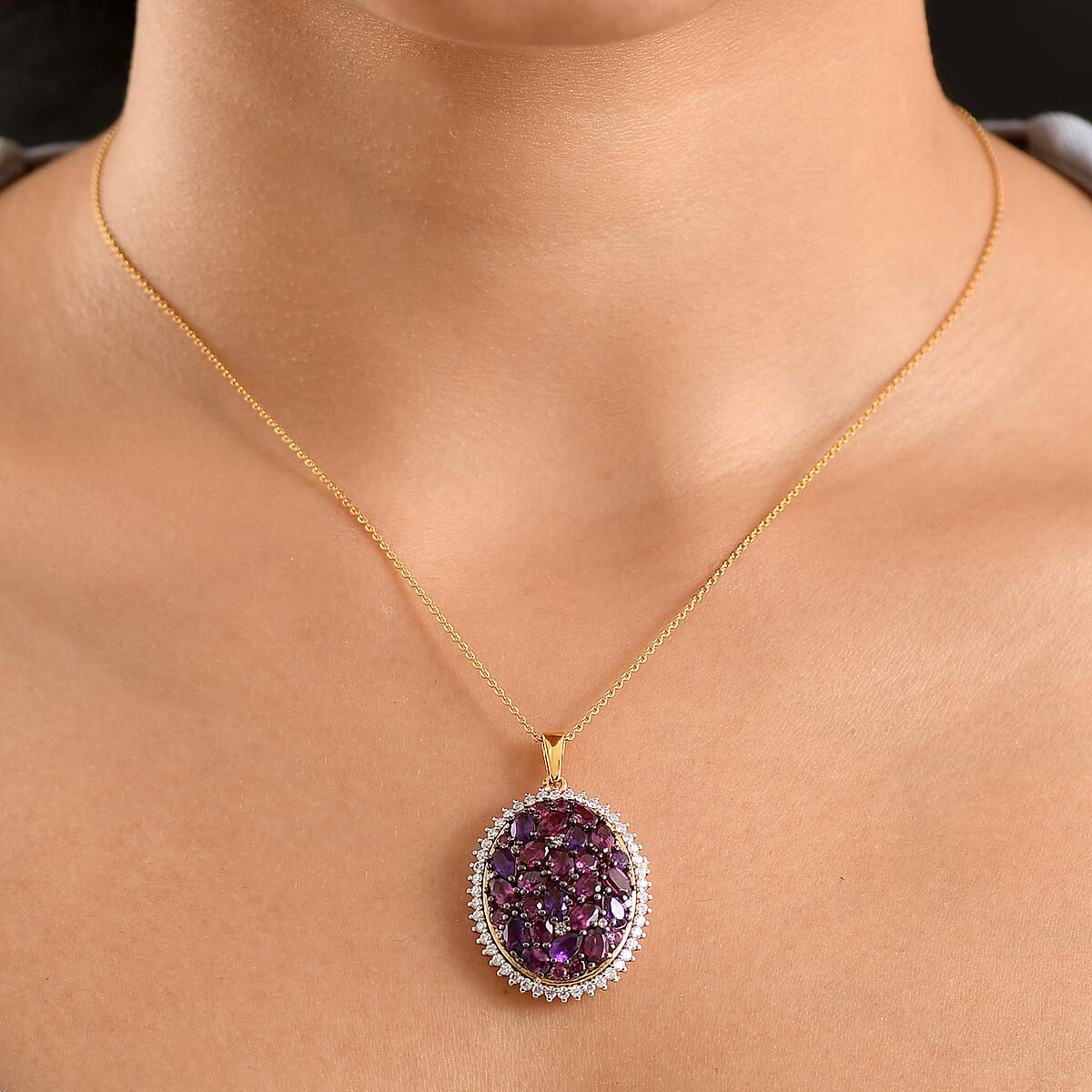 D'Joy Premium Multi Gemstone 4.00 ctw Pendant Necklace in Rhodium and 18K Vermeil YG Over Sterling Silver 20 Inches  image number 2