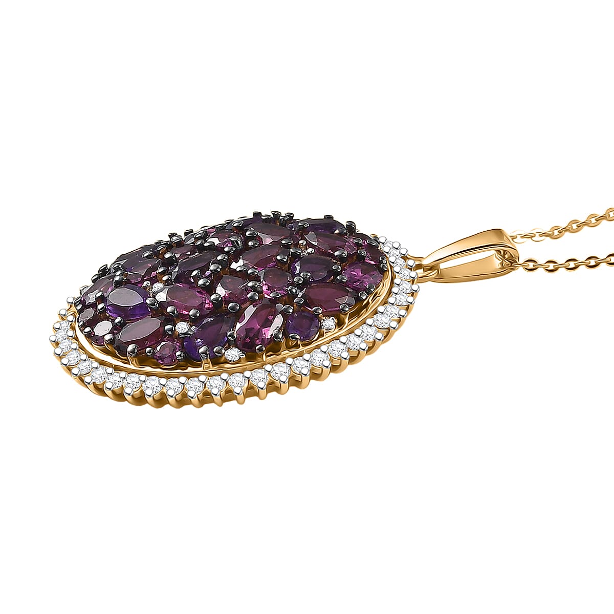 D'Joy Premium Orissa Rhodolite Garnet and Multi Gemstone 4.00 ctw Garnet Garden Pendant Necklace in 18K Vermeil YG Over Sterling Silver 20 Inches