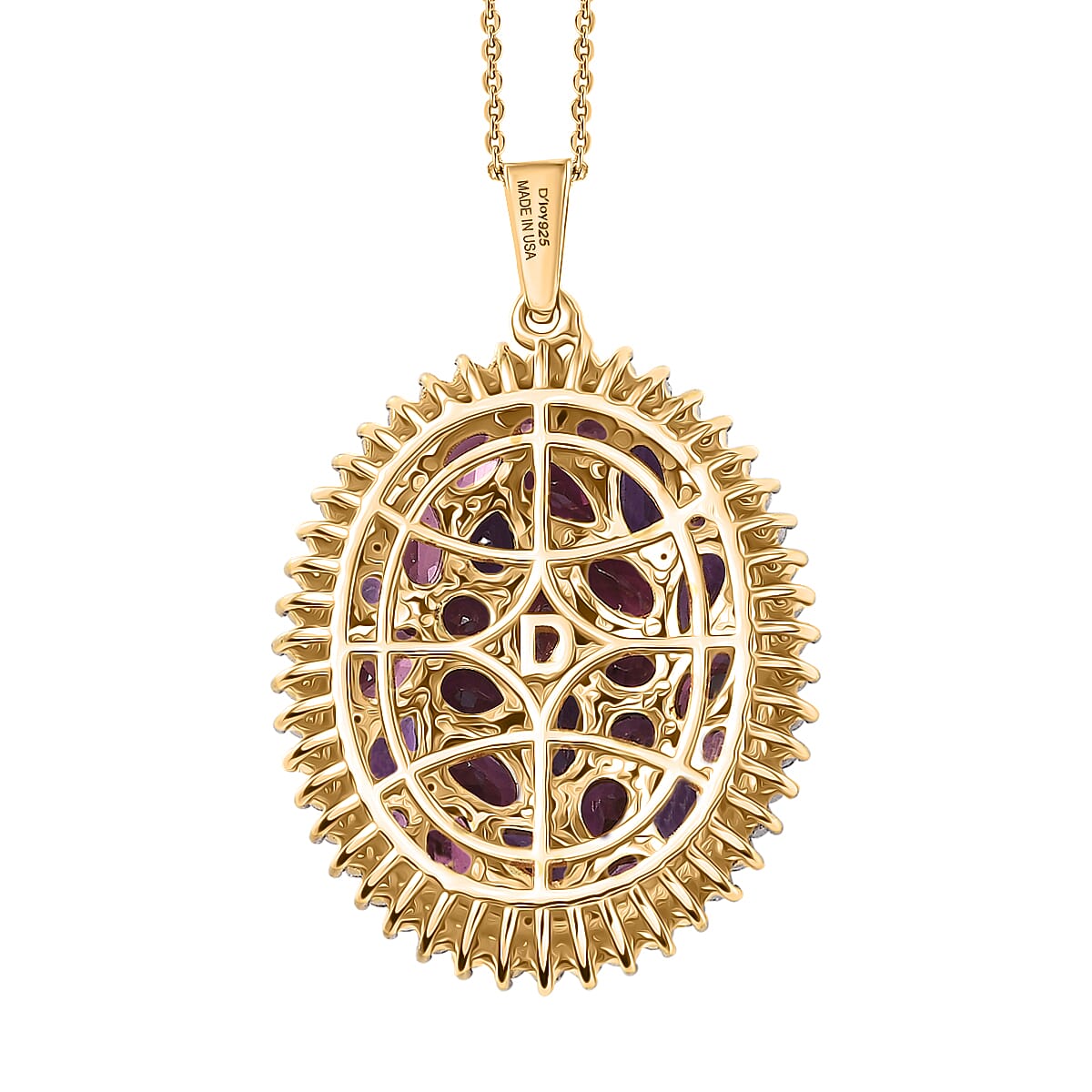 D'Joy Premium Orissa Rhodolite Garnet and Multi Gemstone 4.00 ctw Garnet Garden Pendant Necklace in 18K Vermeil YG Over Sterling Silver 20 Inches