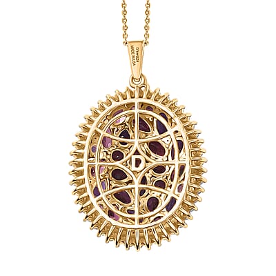 D'Joy Premium Orissa Rhodolite Garnet and Multi Gemstone 4.00 ctw Garnet Garden Pendant Necklace in 18K Vermeil YG Over Sterling Silver 20 Inches