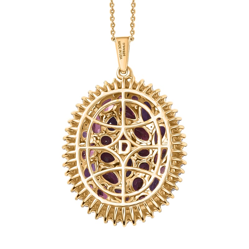 D'Joy Premium Orissa Rhodolite Garnet and Multi Gemstone 4.00 ctw Garnet Garden Pendant Necklace in 18K Vermeil YG Over Sterling Silver 20 Inches