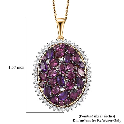 D'Joy Premium Orissa Rhodolite Garnet and Multi Gemstone 4.00 ctw Garnet Garden Pendant Necklace in 18K Vermeil YG Over Sterling Silver 20 Inches