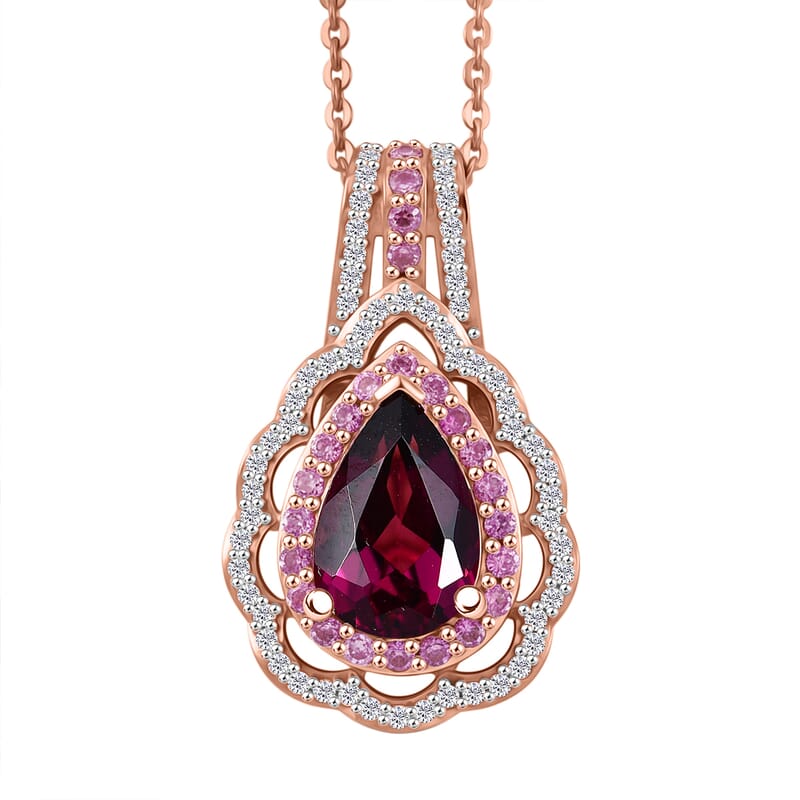 D'Joy Premium Orissa Rhodolite Garnet and Multi Gemstone 2.00 ctw Wine & Blush Radiance Pendant Necklace in 18K Vermeil Rose Gold Over Sterling Silver 20 Inches