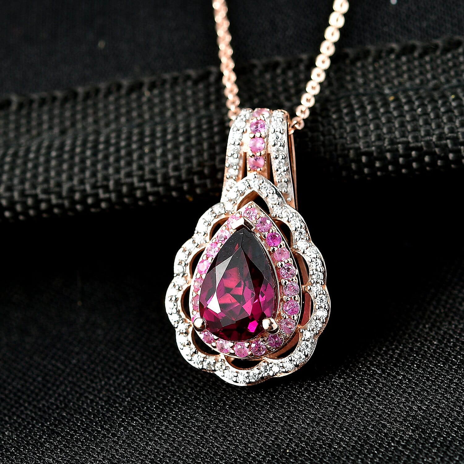 D'Joy Premium Orissa Rhodolite Garnet and Multi Gemstone 2.00 ctw Wine & Blush Radiance Pendant Necklace in 18K Vermeil Rose Gold Over Sterling Silver 20 Inches