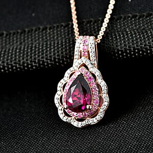 D'Joy Premium Orissa Rhodolite Garnet and Multi Gemstone 2.00 ctw Wine & Blush Radiance Pendant Necklace in 18K Vermeil Rose Gold Over Sterling Silver 20 Inches 
