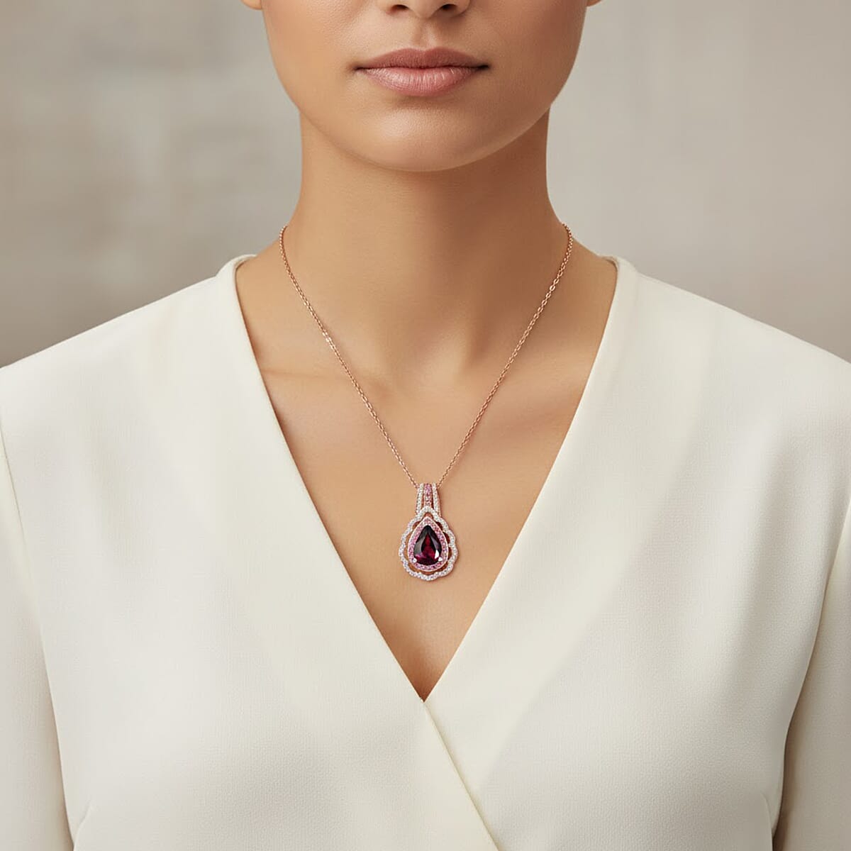 D'Joy Premium Orissa Rhodolite Garnet and Multi Gemstone 2.00 ctw Wine & Blush Radiance Pendant Necklace in 18K Vermeil Rose Gold Over Sterling Silver 20 Inches  image number 2