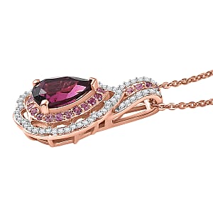 D'Joy Premium Orissa Rhodolite Garnet and Multi Gemstone 2.00 ctw Wine & Blush Radiance Pendant Necklace in 18K Vermeil Rose Gold Over Sterling Silver 20 Inches 