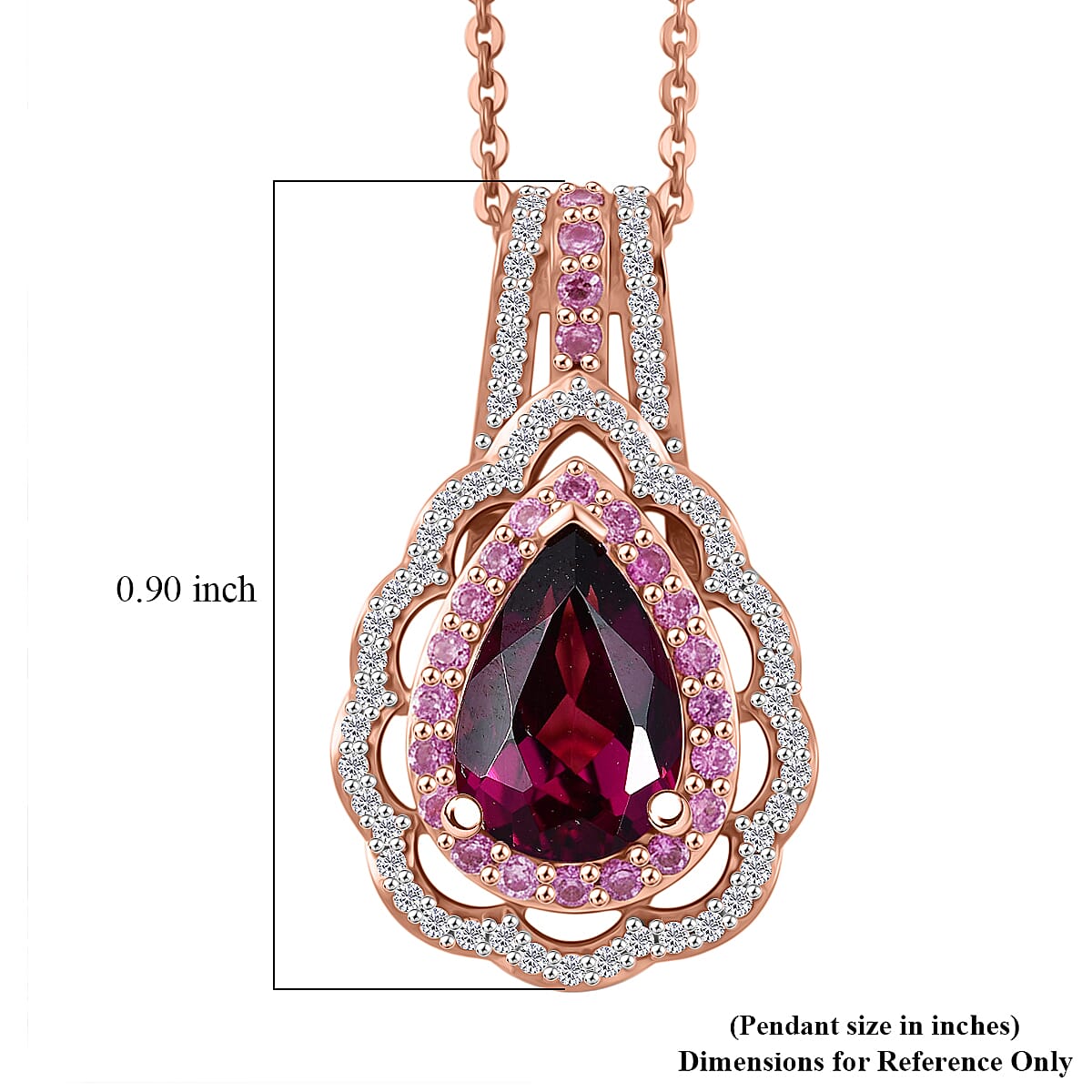 D'Joy Premium Orissa Rhodolite Garnet and Multi Gemstone 2.00 ctw Wine & Blush Radiance Pendant Necklace in 18K Vermeil Rose Gold Over Sterling Silver 20 Inches