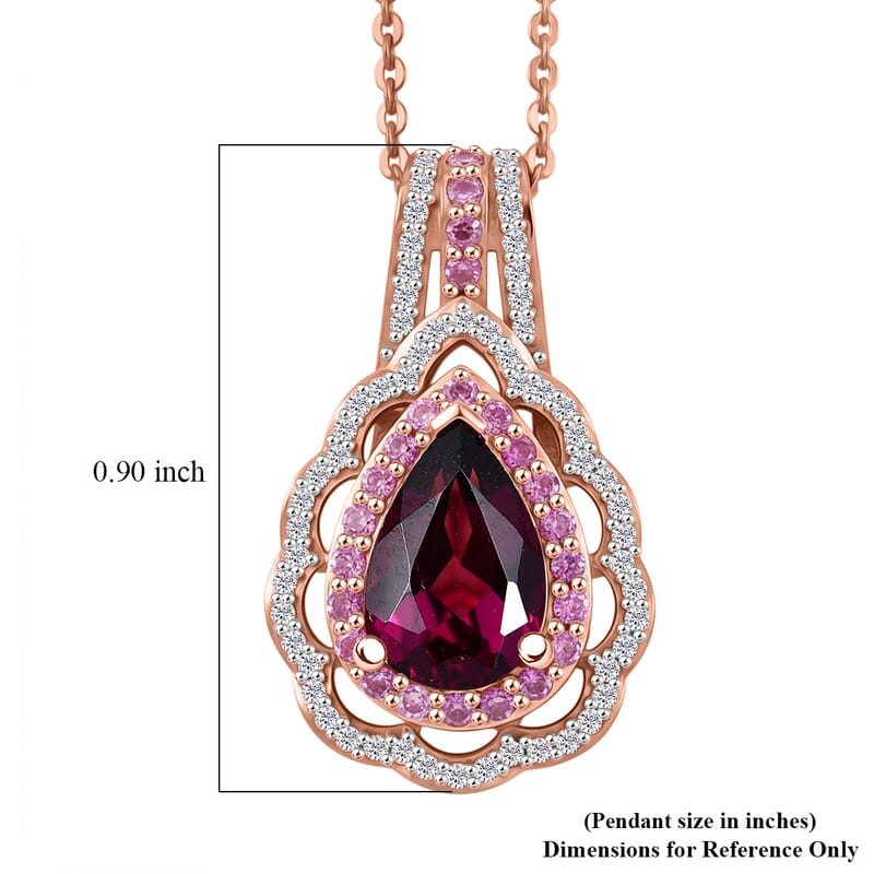 D'Joy Premium Orissa Rhodolite Garnet and Multi Gemstone 2.00 ctw Wine & Blush Radiance Pendant Necklace in 18K Vermeil Rose Gold Over Sterling Silver 20 Inches