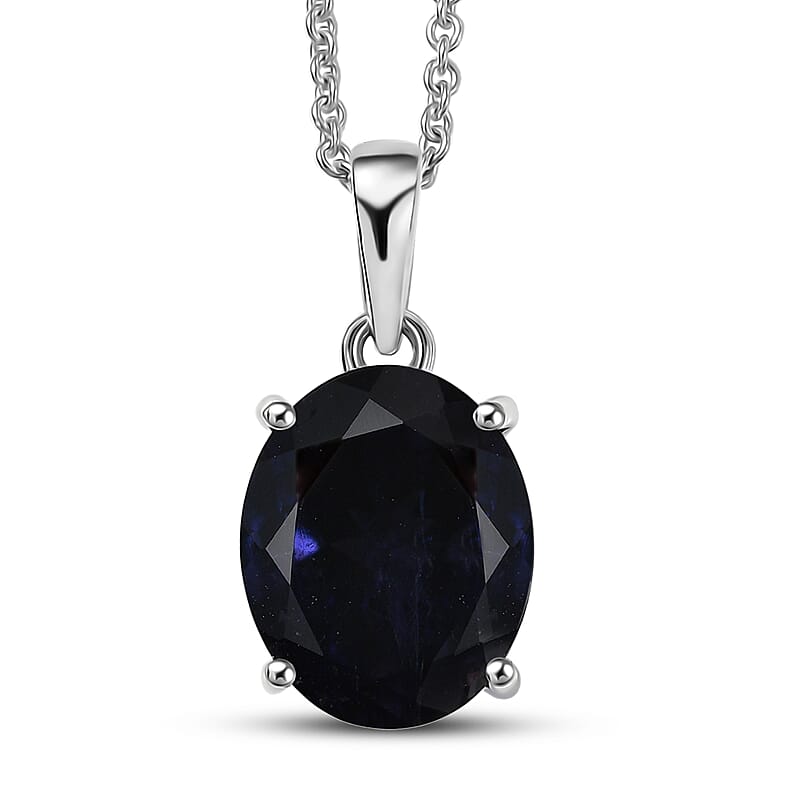 Luxoro Premium Catalina Iolite 2.90 ctw Twilight Blue Solitaire Pendant Necklace in 10K White Gold 20 Inches