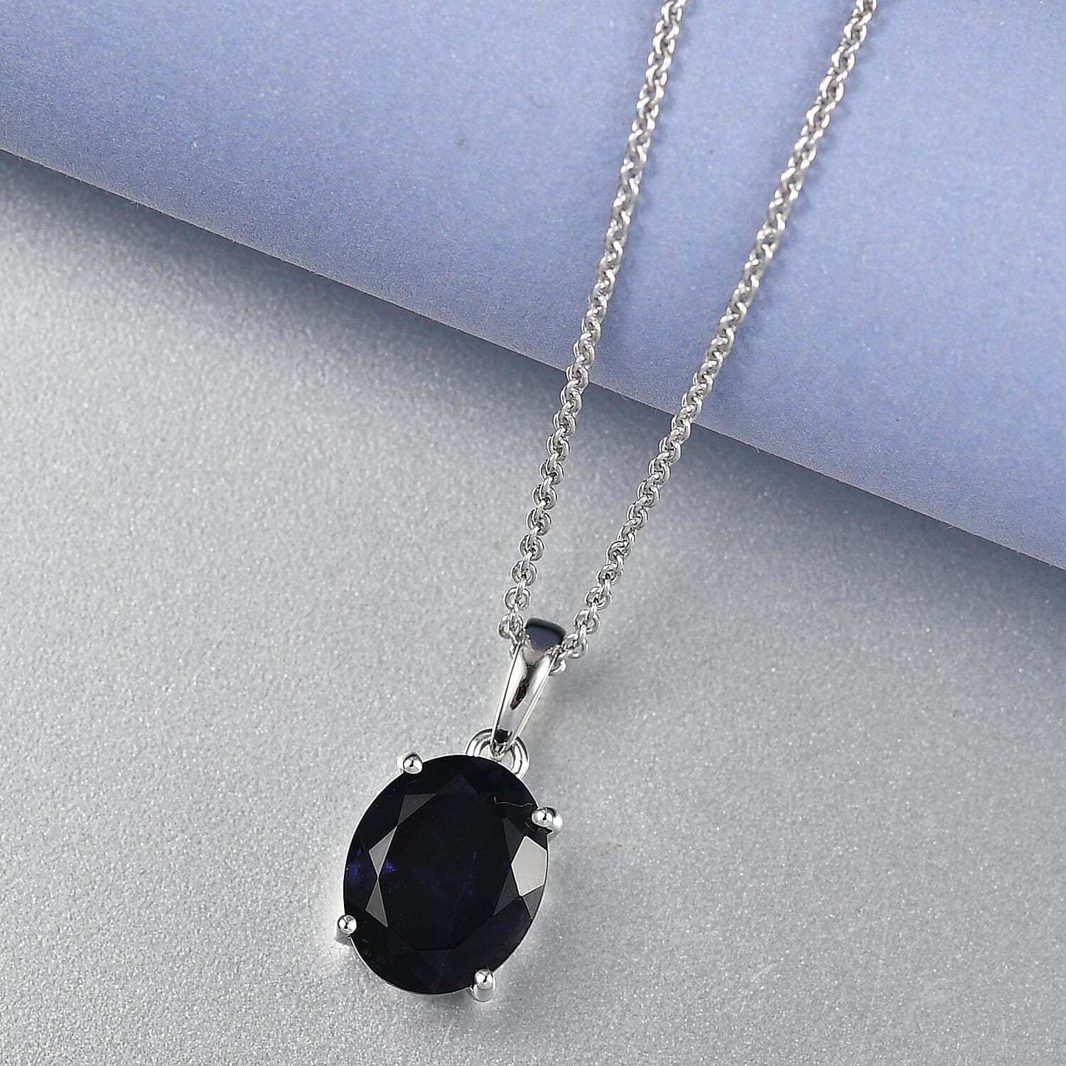 Luxoro Premium Catalina Iolite 2.90 ctw Twilight Blue Solitaire Pendant Necklace in 10K White Gold 20 Inches