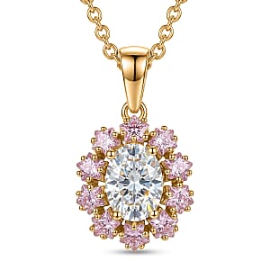 EverTrue Simulated White and Pink Diamond 3.90 ctw Pendant in Goldtone with ION Plated YG Stainless Steel Necklace 20 Inches