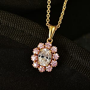 EverTrue Simulated White and Pink Diamond 3.90 ctw Pendant in Goldtone with ION Plated YG Stainless Steel Necklace 20 Inches