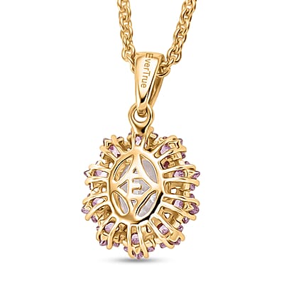 EverTrue Simulated White and Pink Diamond 3.90 ctw Pendant in Goldtone with ION Plated YG Stainless Steel Necklace 20 Inches
