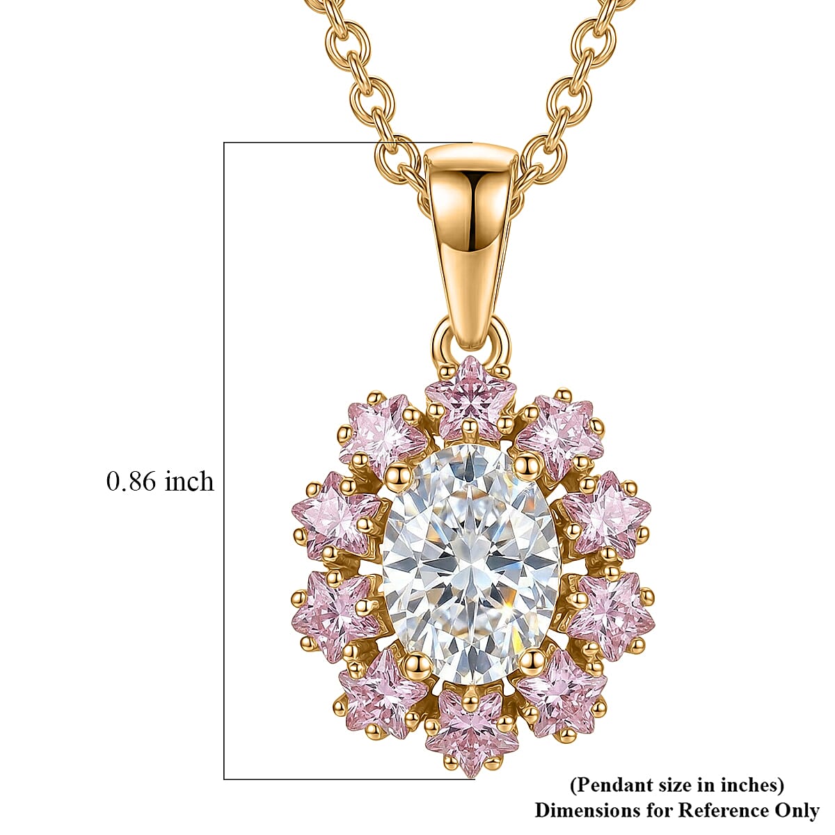EverTrue Simulated White and Pink Diamond 3.90 ctw Pendant in Goldtone with ION Plated YG Stainless Steel Necklace 20 Inches