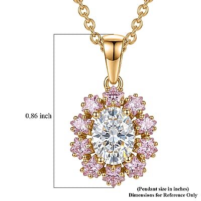 EverTrue Simulated White and Pink Diamond 3.90 ctw Pendant in Goldtone with ION Plated YG Stainless Steel Necklace 20 Inches