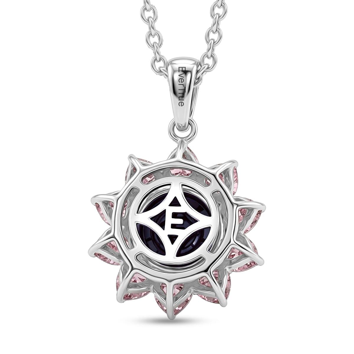 EverTrue Simulated Amethyst Color and Pink Diamond Twilight Blossom Pendant in Platinum Bond with Stainless Steel Necklace 20 Inches