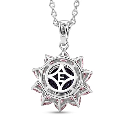 EverTrue Simulated Amethyst Color and Pink Diamond Twilight Blossom Pendant in Platinum Bond with Stainless Steel Necklace 20 Inches