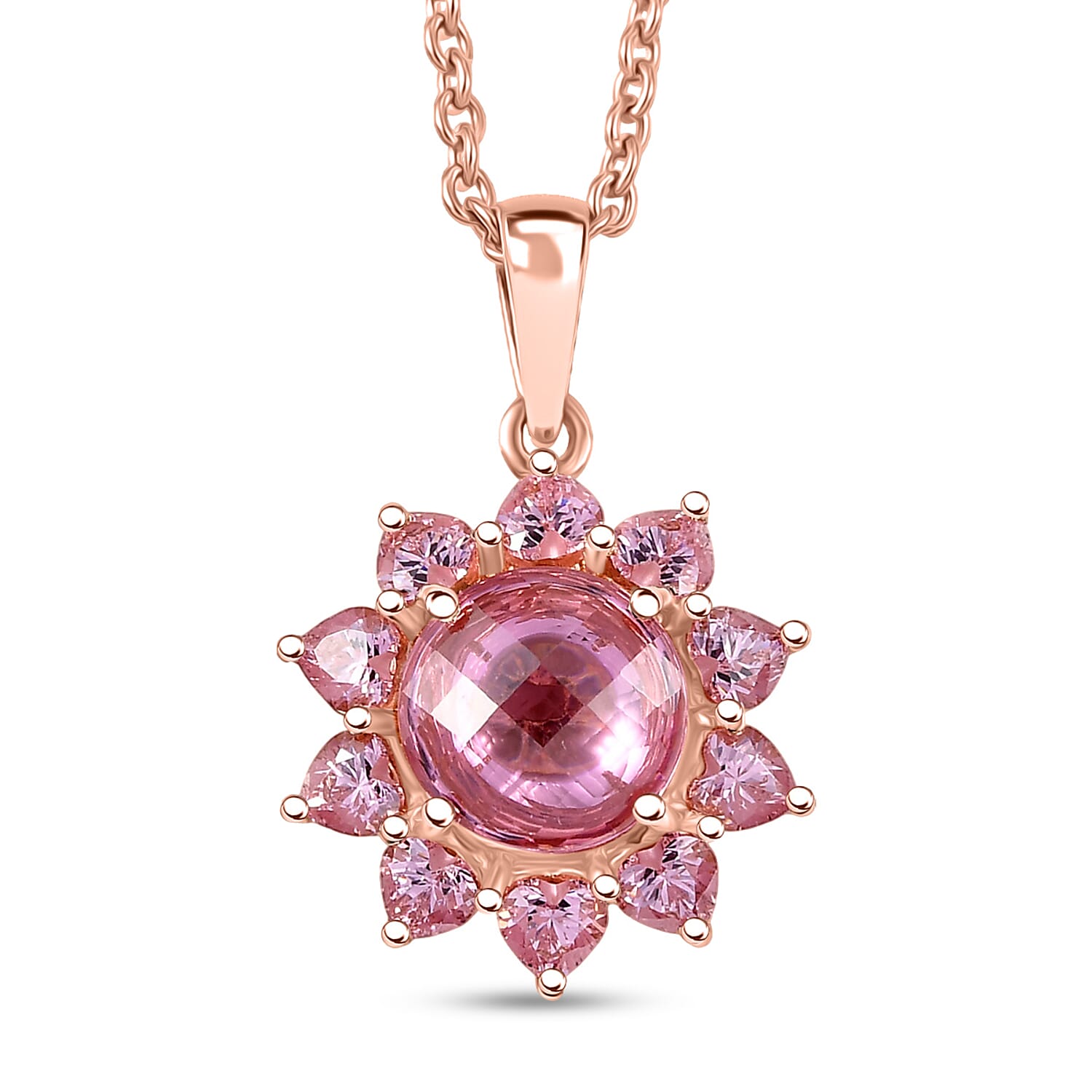 EverTrue Simulated Pink Diamond 7.00 ctw Twilight Blossom Pendant in 18K RG Plated with ION Plated RG Stainless Steel Necklace 2