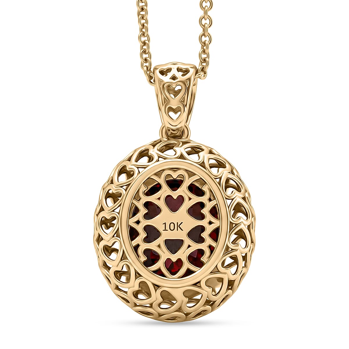 Mirage Collection AAA Orissa Rhodolite Garnet 5.80 ctw Victorian Heart Work Pendant Necklace in 10K Yellow Gold (20 Inches) image number 4