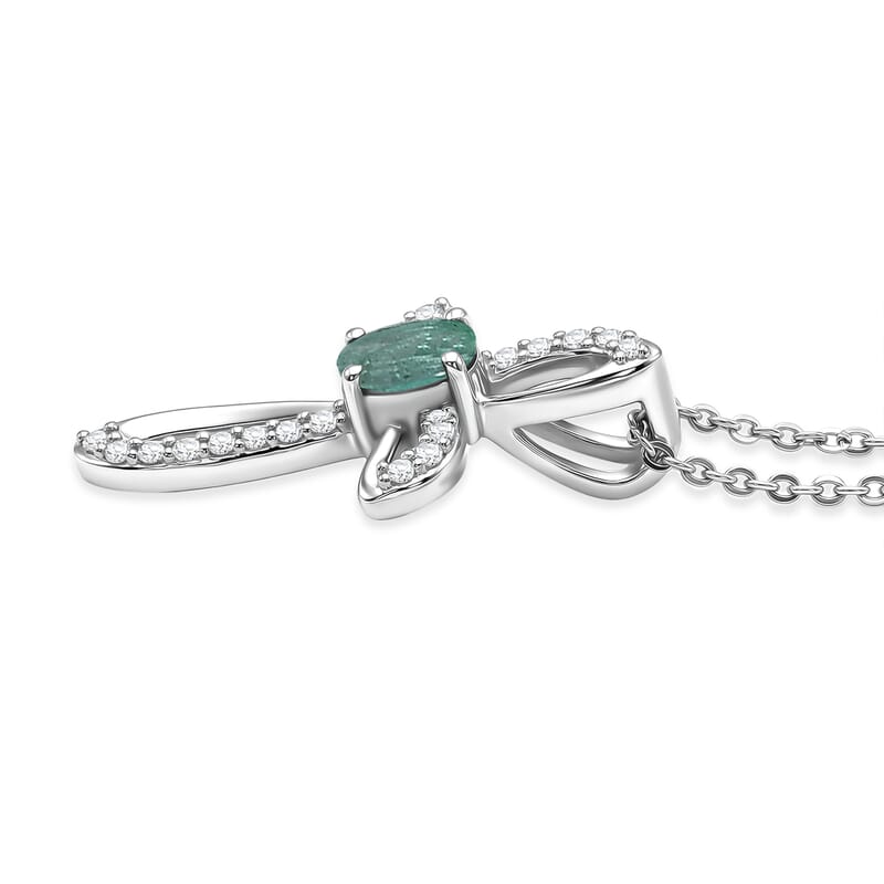 Doorbuster D'Joy Premium Kagem Zambian Emerald and Moissanite 0.35 ctw Cross Pendant Necklace in Rhodium Over Sterling Silver (20 Inches)