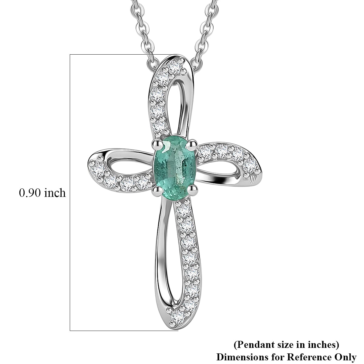 D'Joy Premium Kagem Zambian Emerald and Moissanite 0.35 ctw Cross Pendant Necklace in Rhodium Over Sterling Silver (20 Inches)