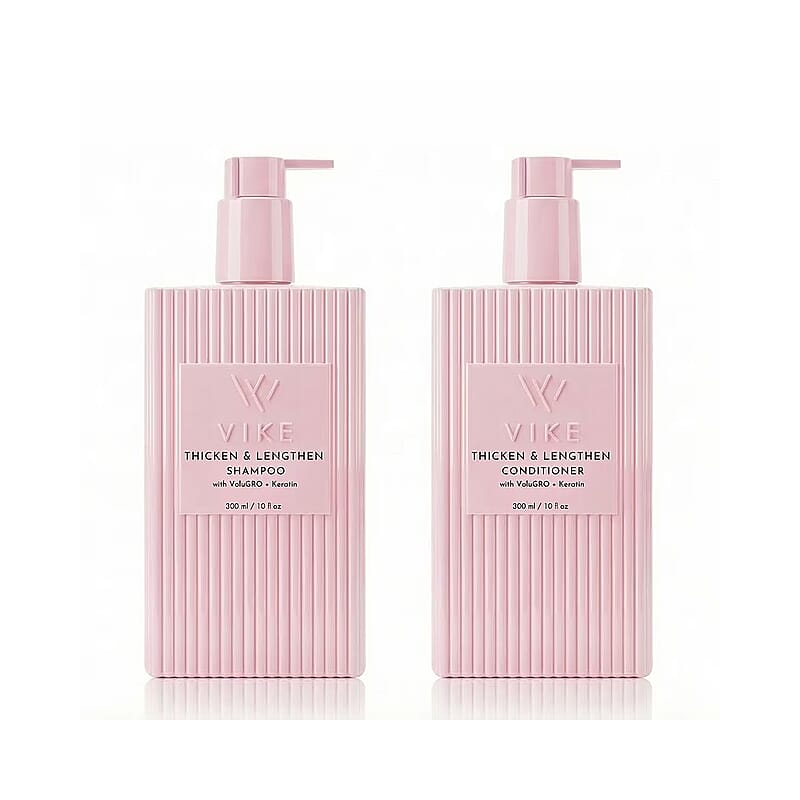 VIKE Thicken & Lengthen Shampoo & Conditioner Bundle with VoluGRO + Keratin (10oz Each)