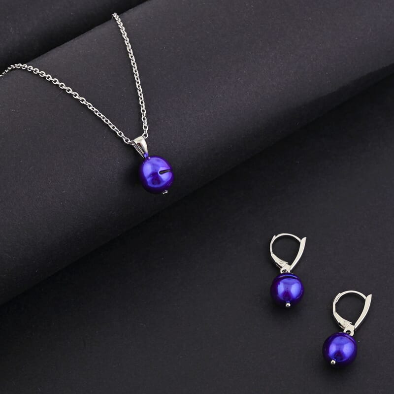 Purple Freshwater Pearl Necklace (18 Inches) and Earrings in Sterling Silver