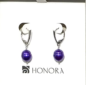 Valentine Special Deal Purple Freshwater Pearl Necklace (18 Inches) and Earrings in Sterling Silver