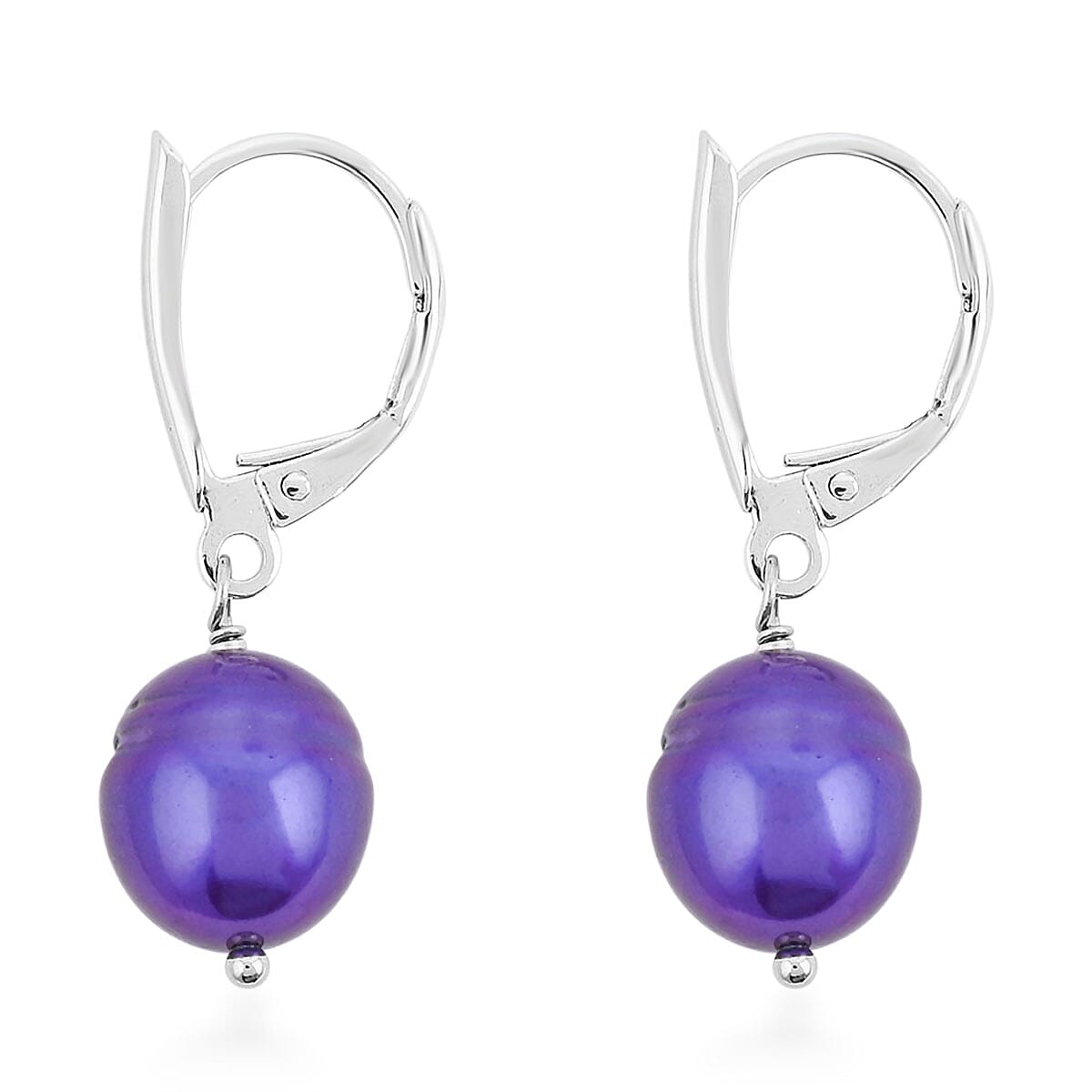 Purple Freshwater Pearl Necklace (18 Inches) and Earrings in Sterling Silver