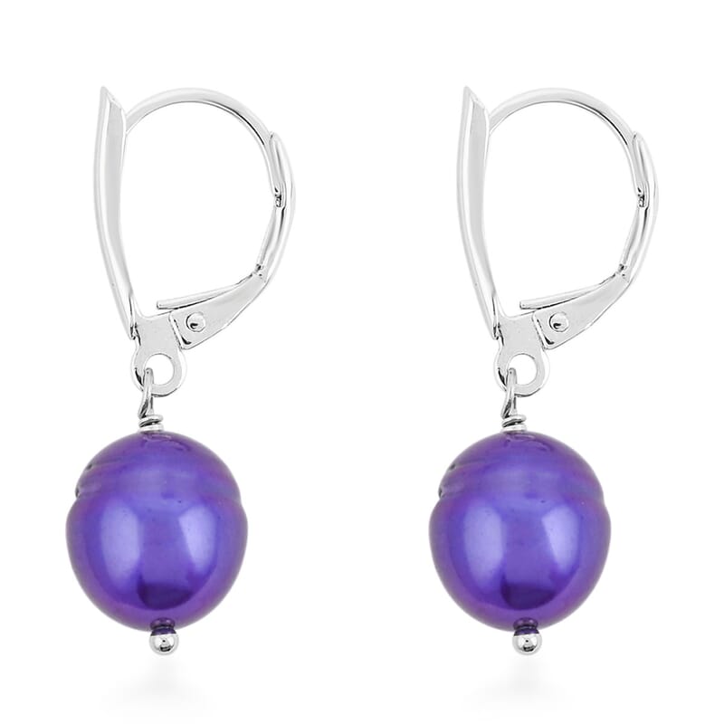 Purple Freshwater Pearl Necklace (18 Inches) and Earrings in Sterling Silver