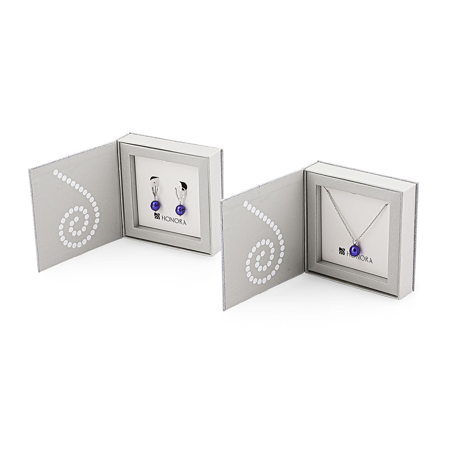 Purple Freshwater Pearl Necklace (18 Inches) and Earrings in Sterling Silver
