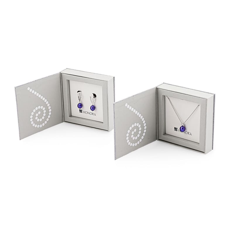 Purple Freshwater Pearl Necklace (18 Inches) and Earrings in Sterling Silver