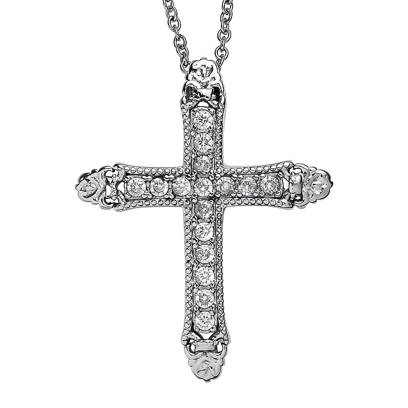 EverTrue Simulated Diamond Pendant Necklace in Stainless Steel 20 Inches