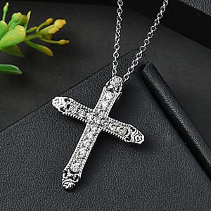 EverTrue Simulated Diamond Pendant Necklace in Stainless Steel 20 Inches