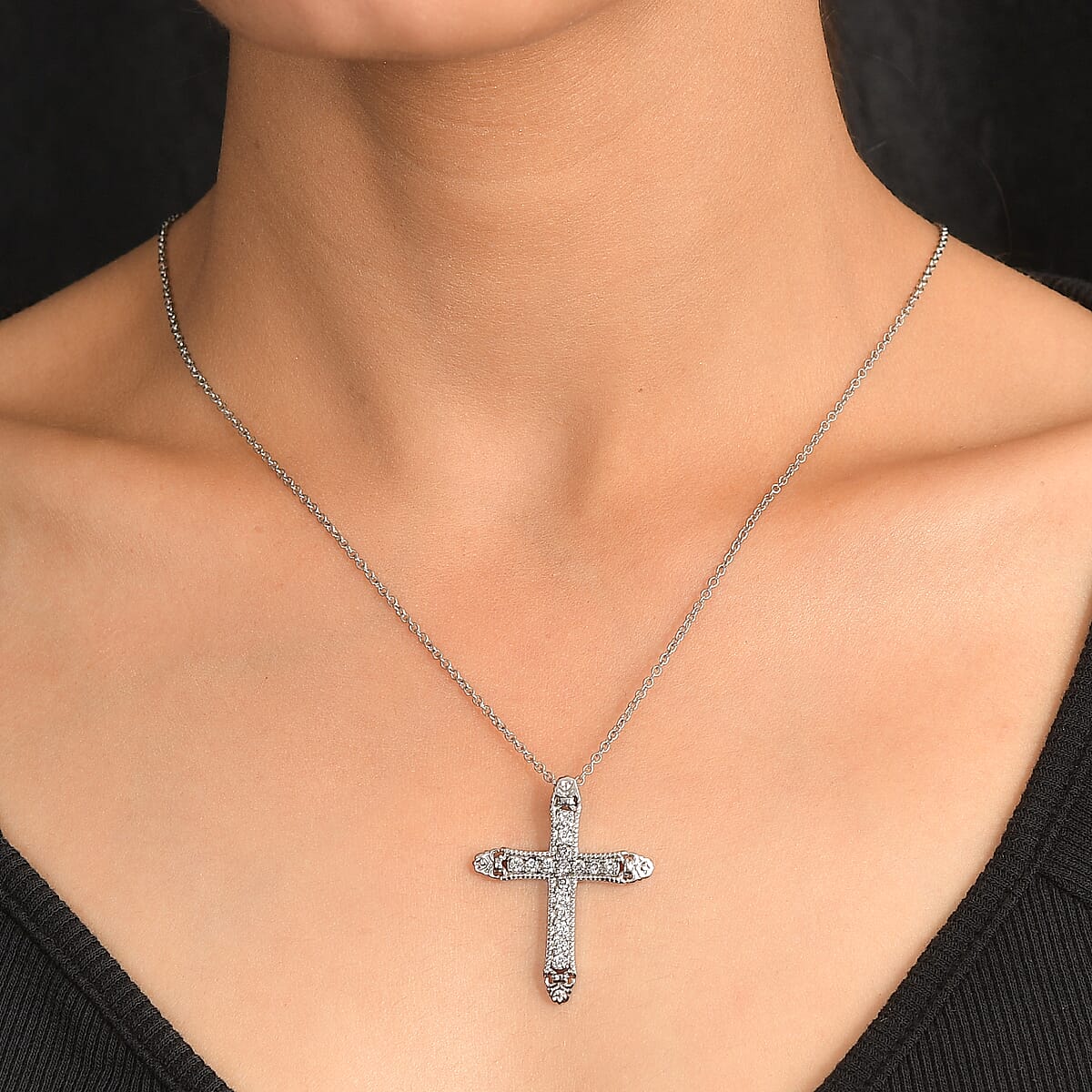 EverTrue Simulated Diamond Pendant Necklace in Stainless Steel 20 Inches image number 2