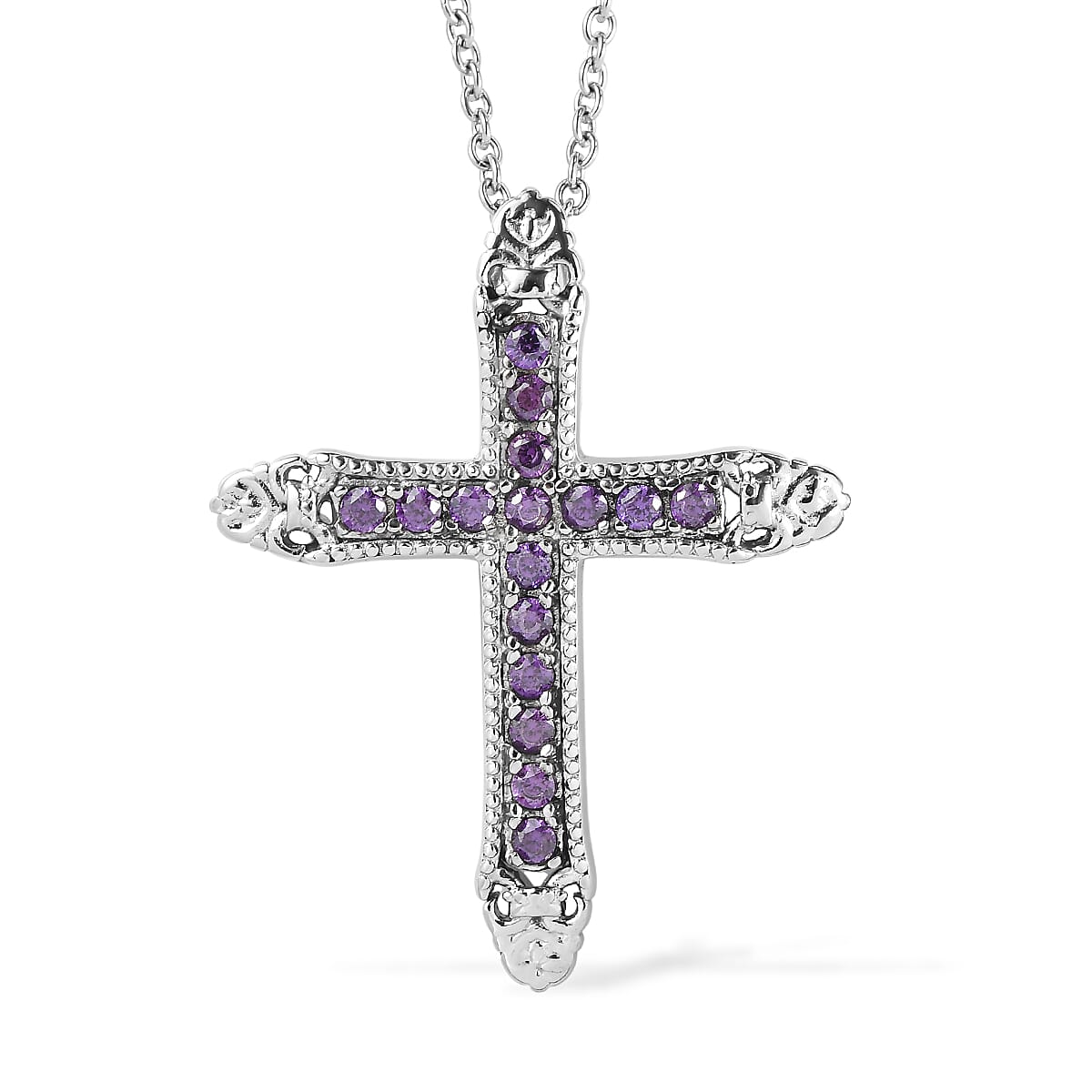 EverTrue Simulated Amethyst Color Diamond Pendant Necklace in Stainless Steel 20 Inches
