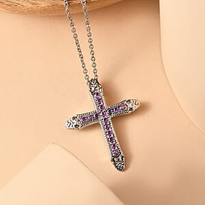 EverTrue Simulated Amethyst Color Diamond Pendant Necklace in Stainless Steel 20 Inches 